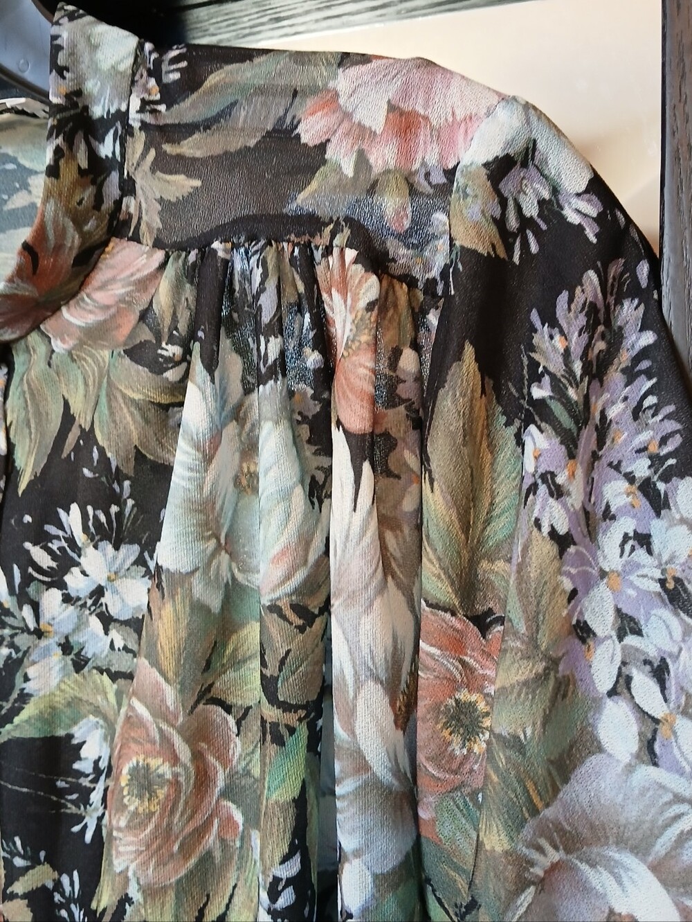VTG 70s Dress Tunic Black Floral Teddi Of California Sz 12 - Picture 4 of 8
